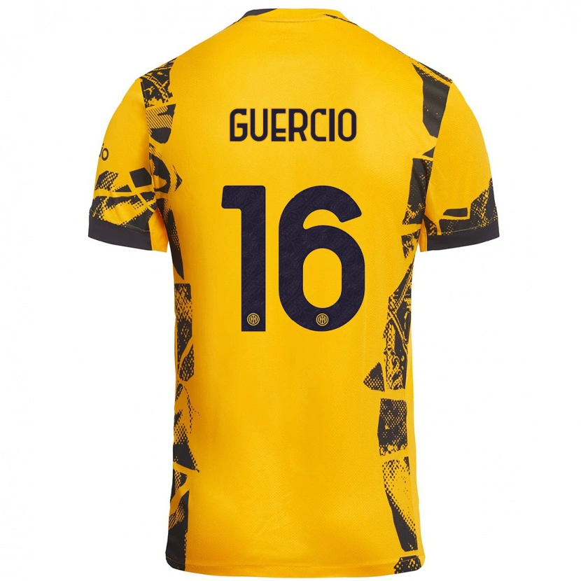 Danxen Kvinder Tommaso Guercio #16 Guld Sort Tredje Sæt Spillertrøjer 2024/25 Trøje T-Shirt