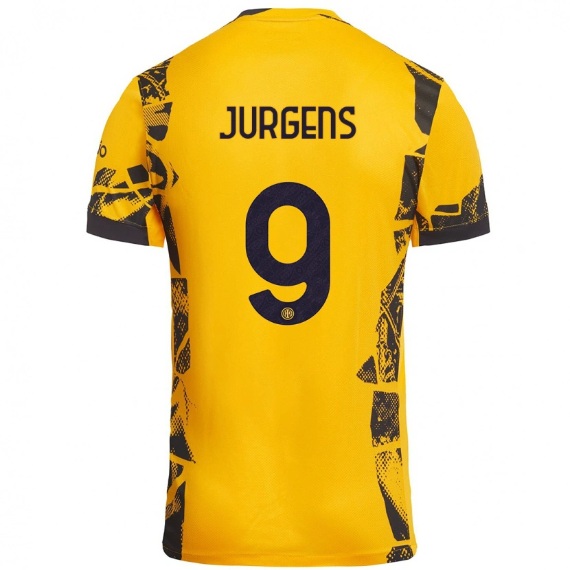 Danxen Kvinder Oliver Jurgens #9 Guld Sort Tredje Sæt Spillertrøjer 2024/25 Trøje T-Shirt
