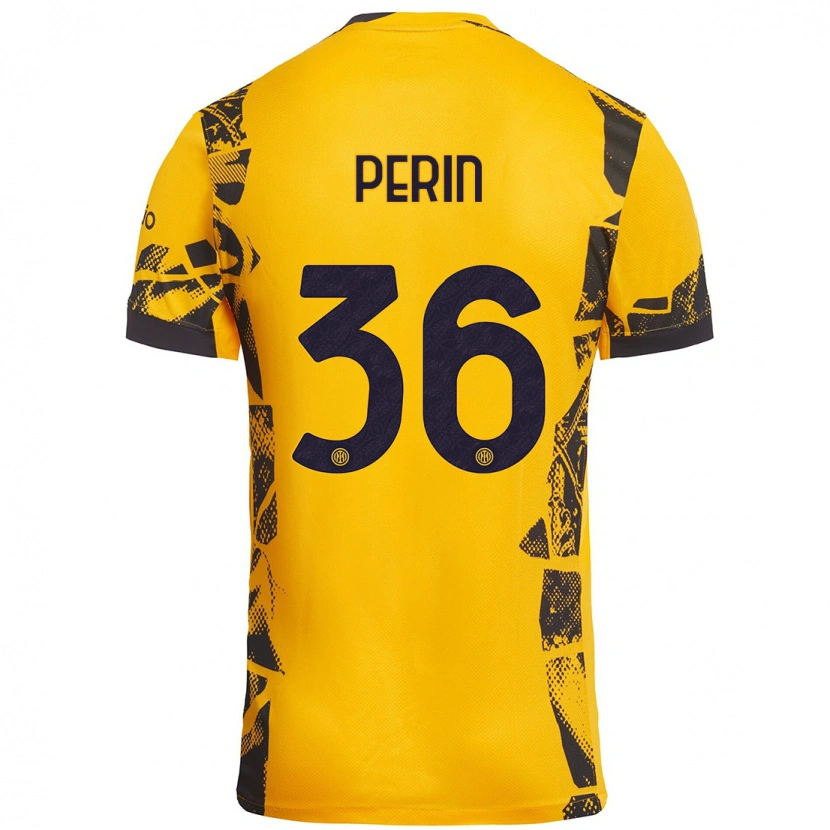 Danxen Kvinder Nicolo Perin #36 Guld Sort Tredje Sæt Spillertrøjer 2024/25 Trøje T-Shirt