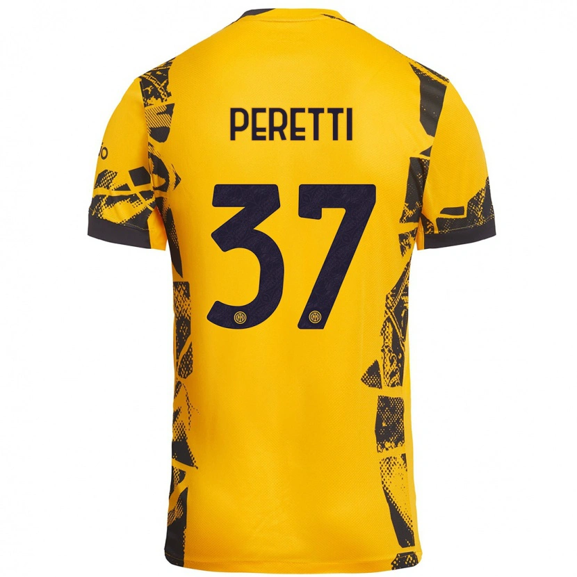 Danxen Kvinder Lorenzo Peretti #37 Guld Sort Tredje Sæt Spillertrøjer 2024/25 Trøje T-Shirt
