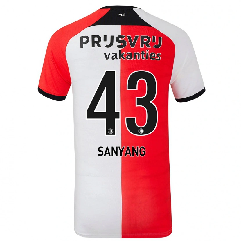 Danxen Børn Amadou-David Sanyang #43 Rød Hvid Hjemmebane Spillertrøjer 2024/25 Trøje T-Shirt