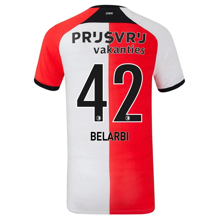 Danxen Børn Abdel Belarbi #42 Rød Hvid Hjemmebane Spillertrøjer 2024/25 Trøje T-Shirt