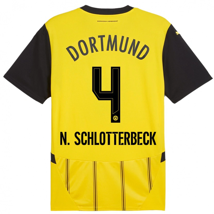 Danxen Børn Nico Schlotterbeck #4 Gul Sort Hjemmebane Spillertrøjer 2024/25 Trøje T-Shirt