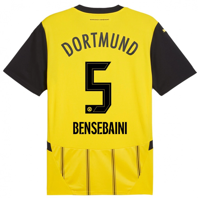 Danxen Børn Ramy Bensebaini #5 Gul Sort Hjemmebane Spillertrøjer 2024/25 Trøje T-Shirt