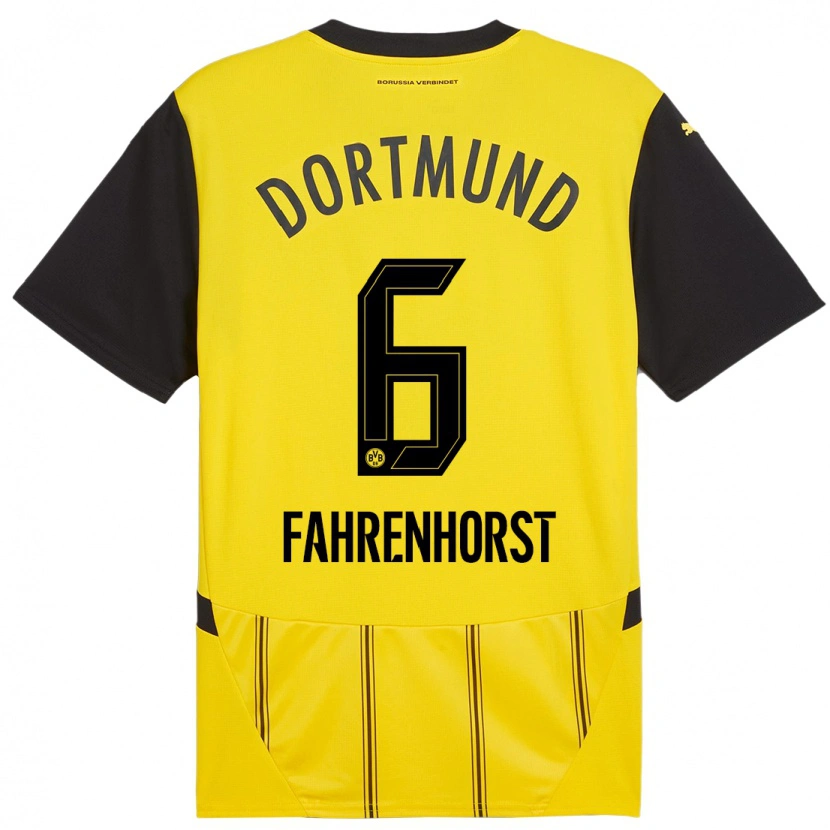 Danxen Børn Luke Fahrenhorst #6 Gul Sort Hjemmebane Spillertrøjer 2024/25 Trøje T-Shirt