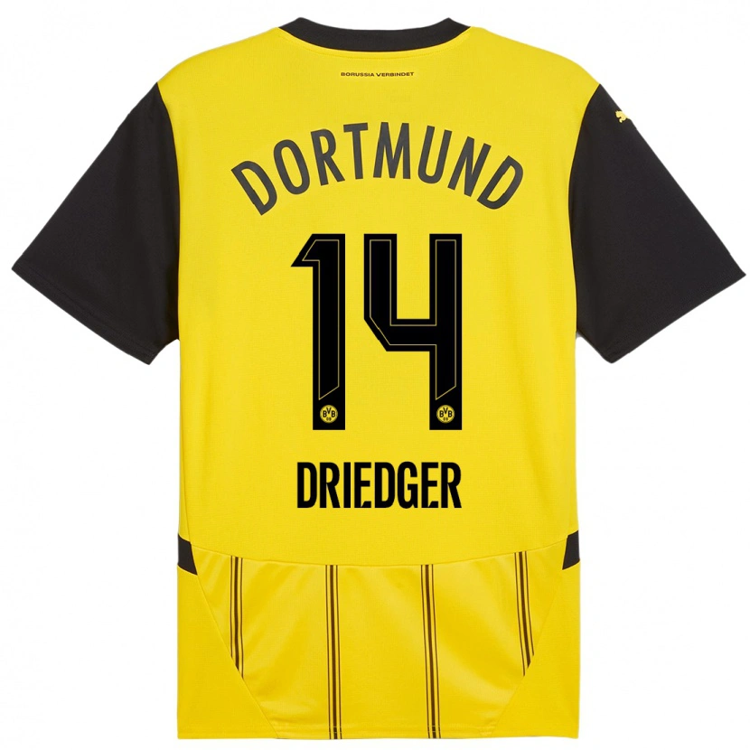 Danxen Børn Julian Driedger #14 Gul Sort Hjemmebane Spillertrøjer 2024/25 Trøje T-Shirt