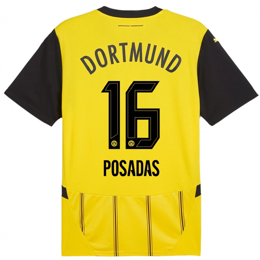 Danxen Børn Leonardo Posadas #16 Gul Sort Hjemmebane Spillertrøjer 2024/25 Trøje T-Shirt