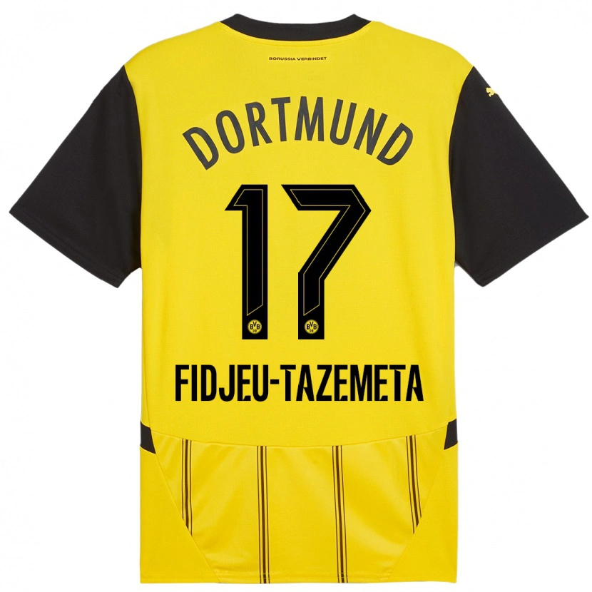 Danxen Børn Thierry Fidjeu-Tazemeta #17 Gul Sort Hjemmebane Spillertrøjer 2024/25 Trøje T-Shirt