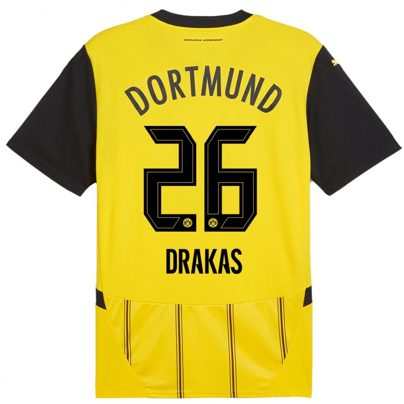 Danxen Børn Babis Drakas #26 Gul Sort Hjemmebane Spillertrøjer 2024/25 Trøje T-Shirt