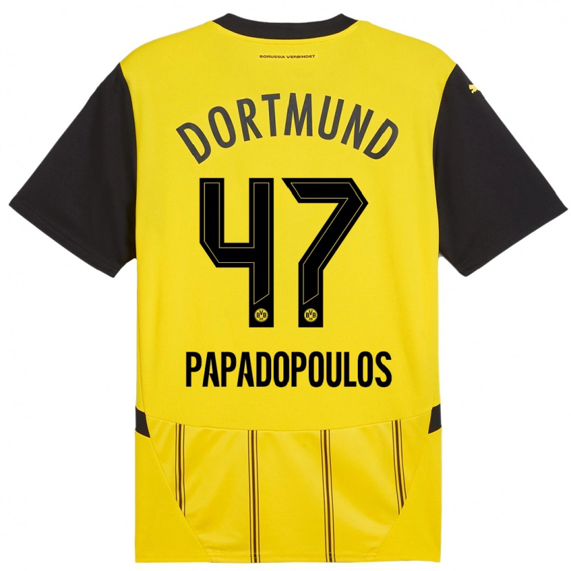 Danxen Børn Antonios Papadopoulos #47 Gul Sort Hjemmebane Spillertrøjer 2024/25 Trøje T-Shirt