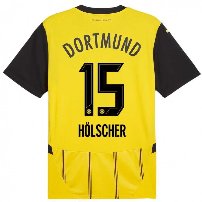 Danxen Børn Mats Hölscher #15 Gul Sort Hjemmebane Spillertrøjer 2024/25 Trøje T-Shirt