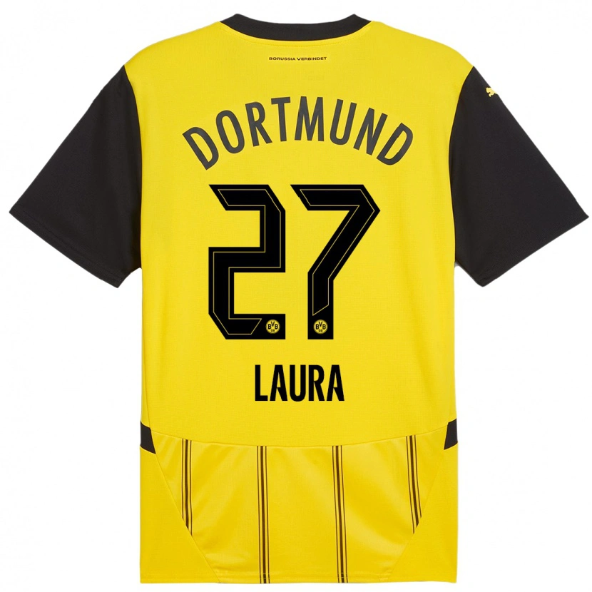 Danxen Børn Van Der Heijden Laura #27 Gul Sort Hjemmebane Spillertrøjer 2024/25 Trøje T-Shirt