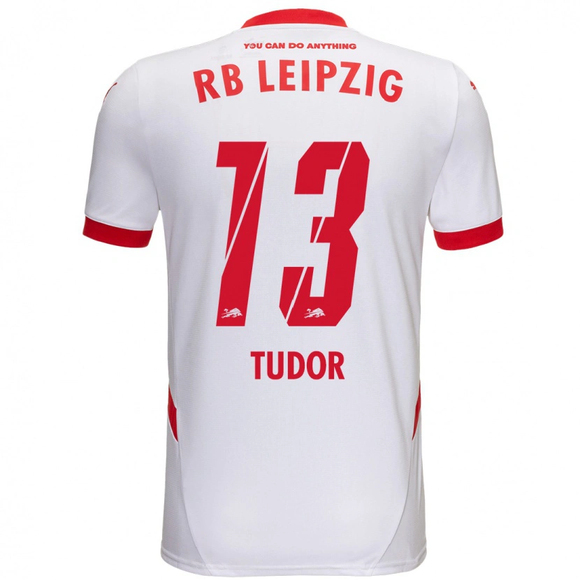 Danxen Børn Aaron Tudor #13 Hvid Rød Hjemmebane Spillertrøjer 2024/25 Trøje T-Shirt