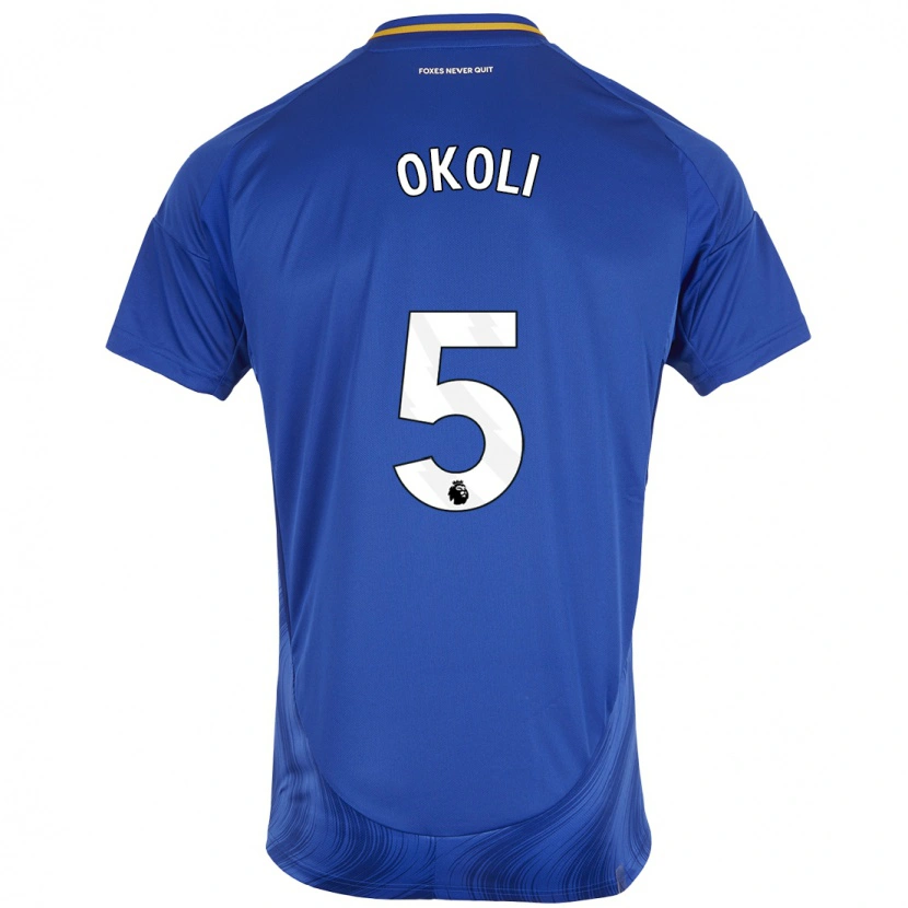 Danxen Børn Caleb Okoli #5 Blå Hvid Hjemmebane Spillertrøjer 2024/25 Trøje T-Shirt