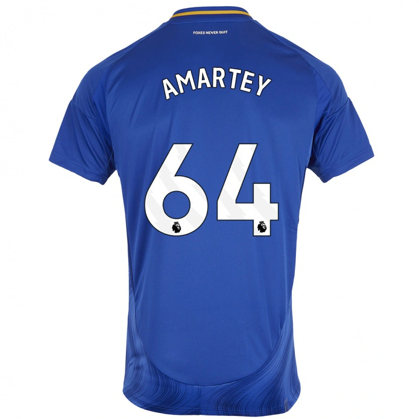 Danxen Børn Bobby Amartey #64 Blå Hvid Hjemmebane Spillertrøjer 2024/25 Trøje T-Shirt