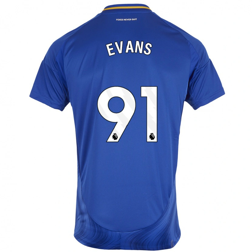 Danxen Børn Jake Evans #91 Blå Hvid Hjemmebane Spillertrøjer 2024/25 Trøje T-Shirt