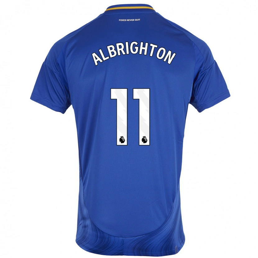 Danxen Børn Marc Albrighton #11 Blå Hvid Hjemmebane Spillertrøjer 2024/25 Trøje T-Shirt