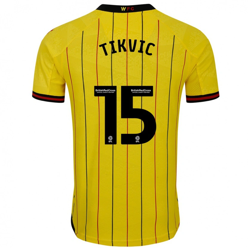 Danxen Børn Antonio Tikvic #15 Gul Sort Hjemmebane Spillertrøjer 2024/25 Trøje T-Shirt