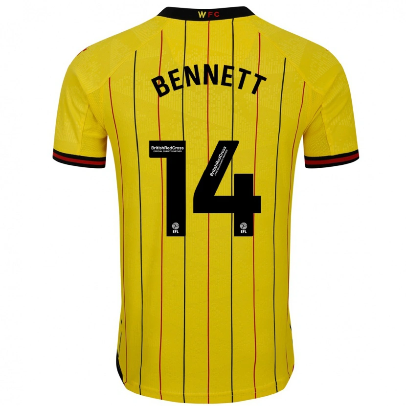 Danxen Børn Harley Bennett #14 Gul Sort Hjemmebane Spillertrøjer 2024/25 Trøje T-Shirt