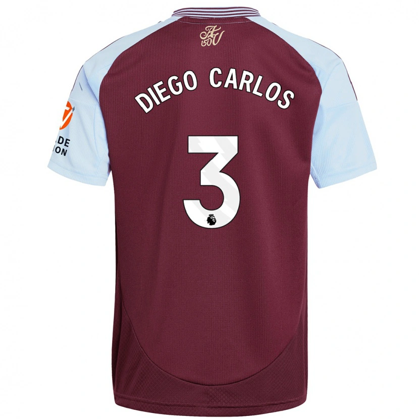 Danxen Børn Diego Carlos #3 Burgund Himmelblå Hjemmebane Spillertrøjer 2024/25 Trøje T-Shirt