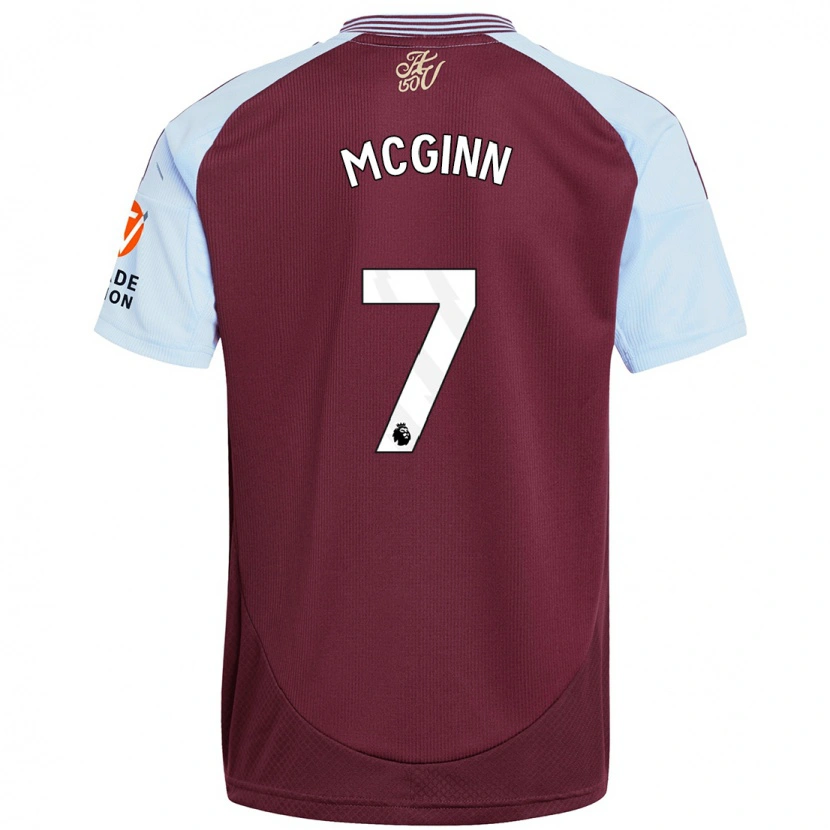 Danxen Børn John Mcginn #7 Burgund Himmelblå Hjemmebane Spillertrøjer 2024/25 Trøje T-Shirt