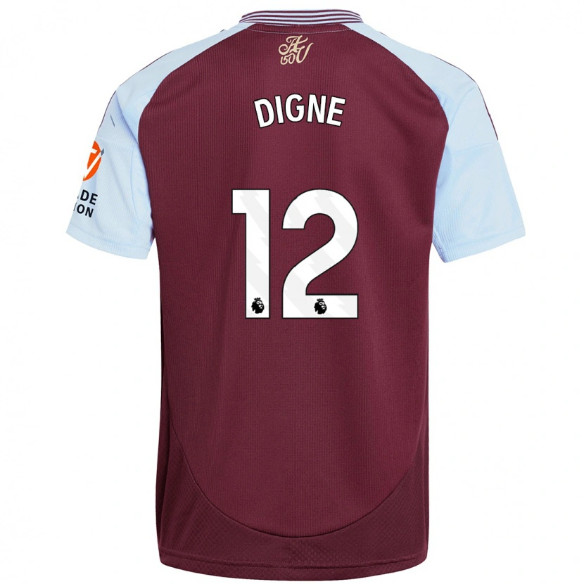 Danxen Børn Lucas Digne #12 Burgund Himmelblå Hjemmebane Spillertrøjer 2024/25 Trøje T-Shirt
