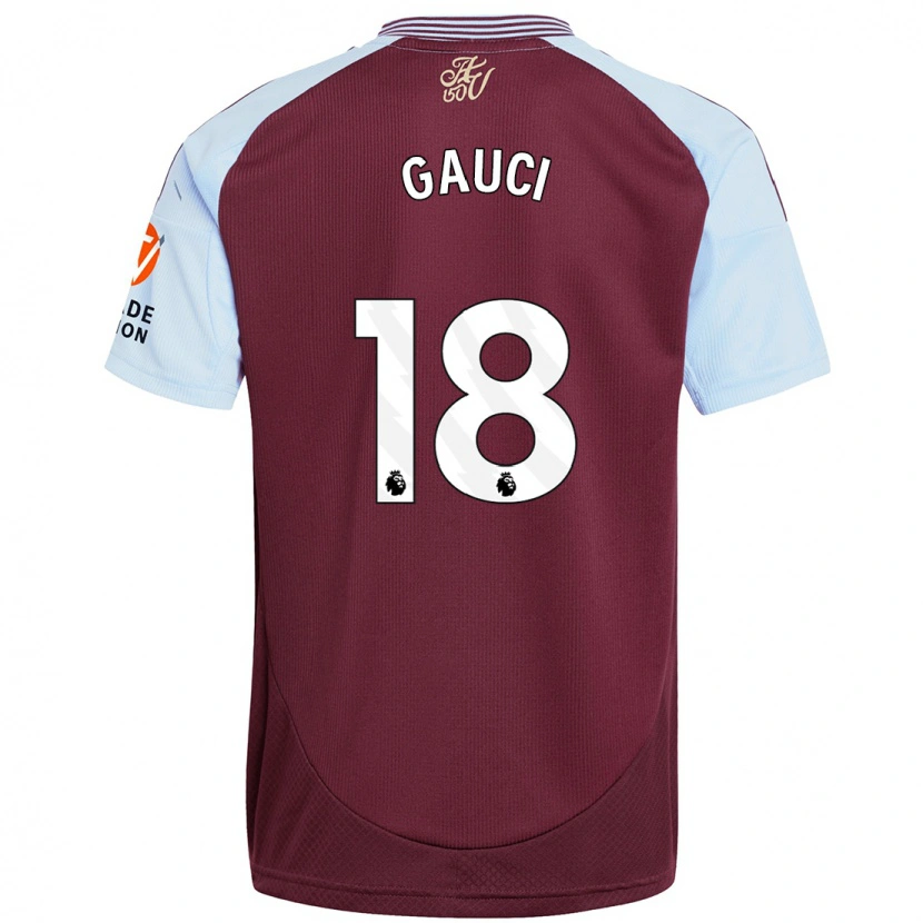 Danxen Børn Joe Gauci #18 Burgund Himmelblå Hjemmebane Spillertrøjer 2024/25 Trøje T-Shirt