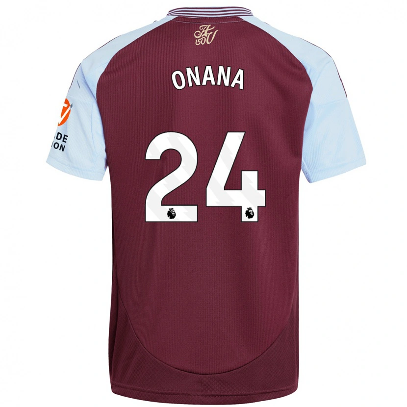Danxen Børn Amadou Onana #24 Burgund Himmelblå Hjemmebane Spillertrøjer 2024/25 Trøje T-Shirt