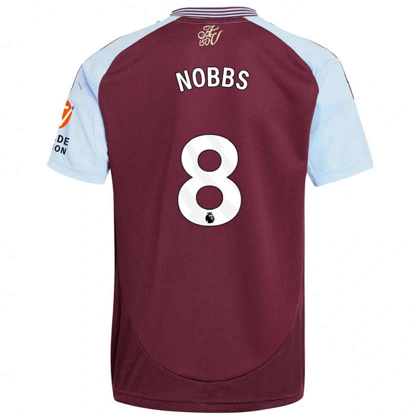Danxen Børn Jordan Nobbs #8 Burgund Himmelblå Hjemmebane Spillertrøjer 2024/25 Trøje T-Shirt