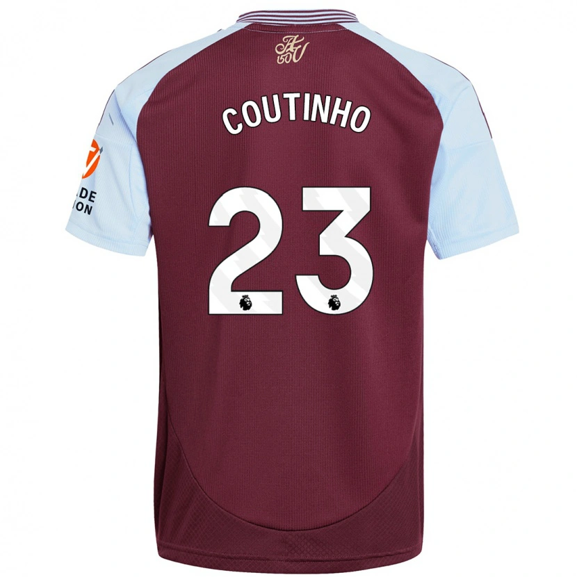 Danxen Børn Philippe Coutinho #23 Burgund Himmelblå Hjemmebane Spillertrøjer 2024/25 Trøje T-Shirt