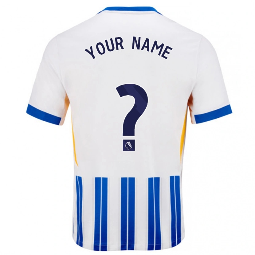 Danxen Børn Dit Navn #0 Hvide Blå Nålestriber Hjemmebane Spillertrøjer 2024/25 Trøje T-Shirt