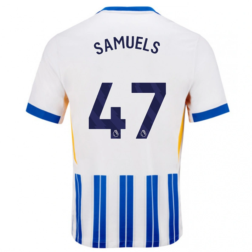 Danxen Børn Imari Samuels #47 Hvide Blå Nålestriber Hjemmebane Spillertrøjer 2024/25 Trøje T-Shirt