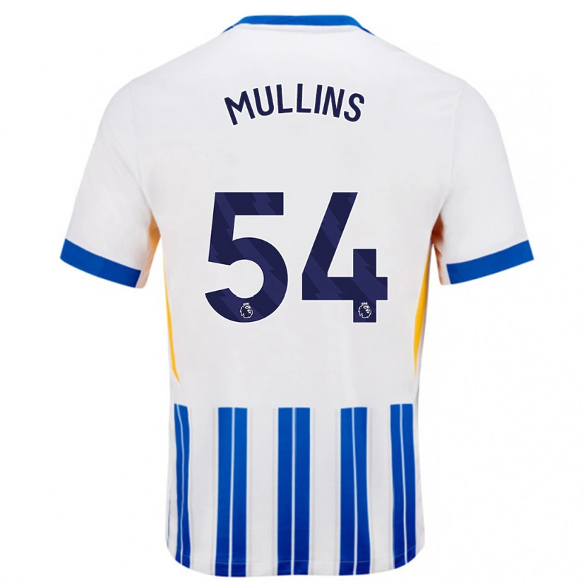 Danxen Børn Jamie Mullins #54 Hvide Blå Nålestriber Hjemmebane Spillertrøjer 2024/25 Trøje T-Shirt