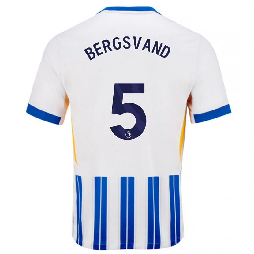 Danxen Børn Guro Bergsvand #5 Hvide Blå Nålestriber Hjemmebane Spillertrøjer 2024/25 Trøje T-Shirt