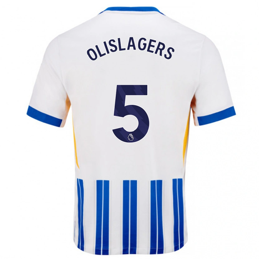 Danxen Børn Marisa Olislagers #5 Hvide Blå Nålestriber Hjemmebane Spillertrøjer 2024/25 Trøje T-Shirt