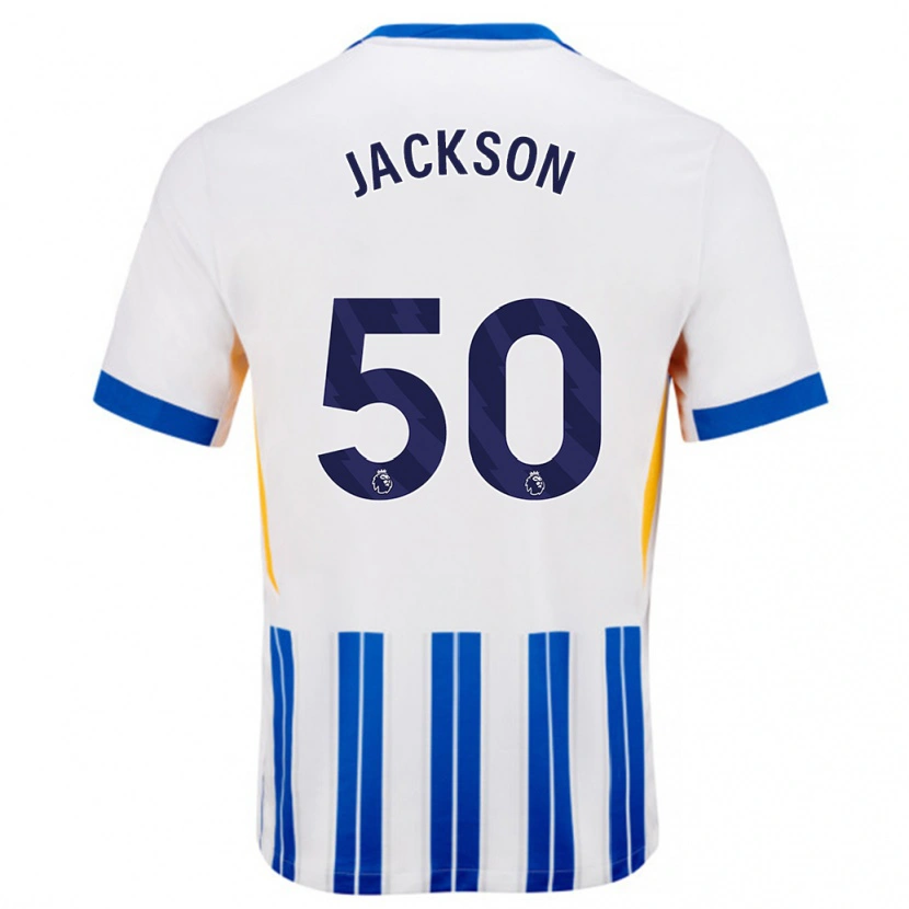 Danxen Børn Ben Jackson #50 Hvide Blå Nålestriber Hjemmebane Spillertrøjer 2024/25 Trøje T-Shirt