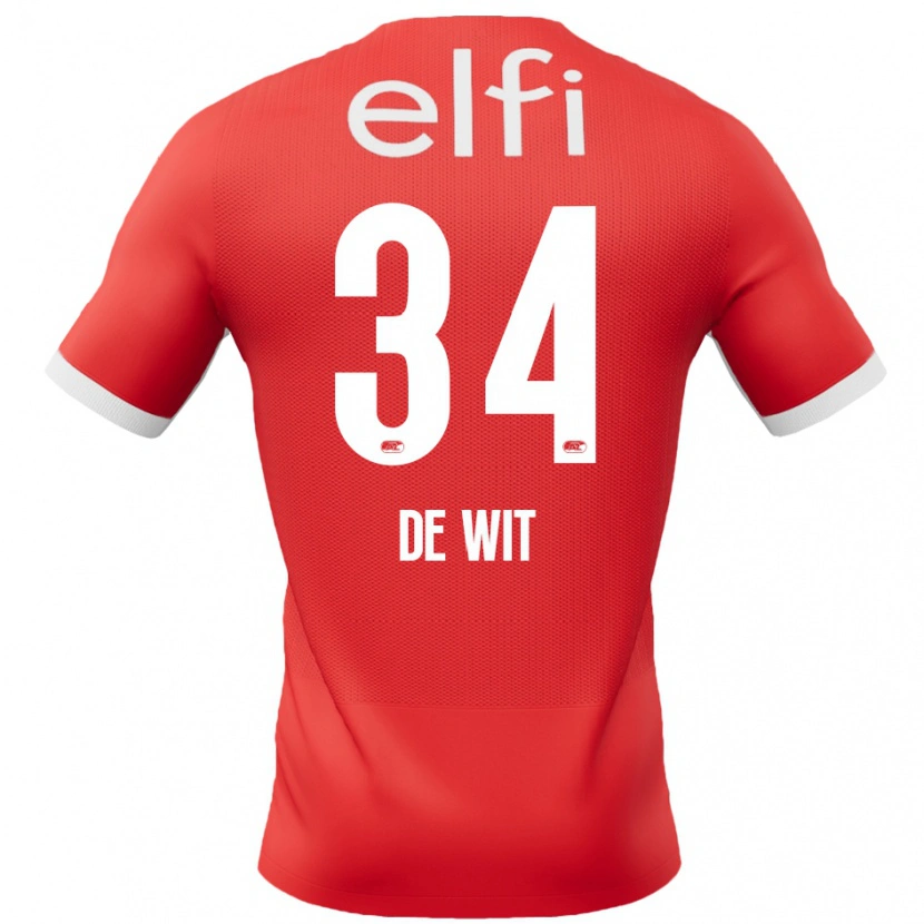 Danxen Børn Mees De Wit #34 Rød Hvid Hjemmebane Spillertrøjer 2024/25 Trøje T-Shirt
