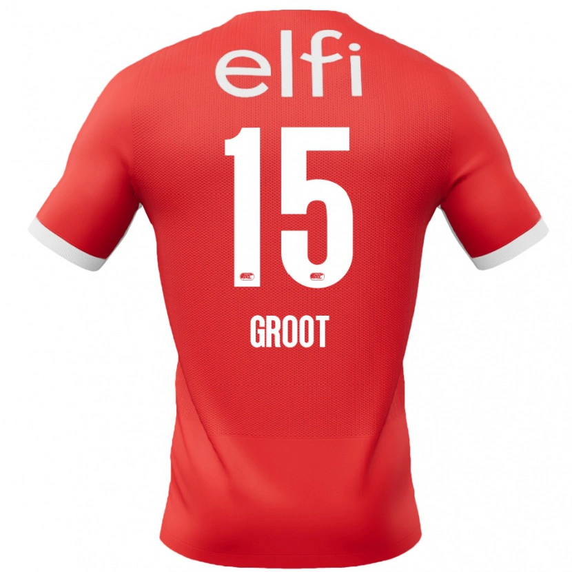 Danxen Børn Pleun Groot #15 Rød Hvid Hjemmebane Spillertrøjer 2024/25 Trøje T-Shirt