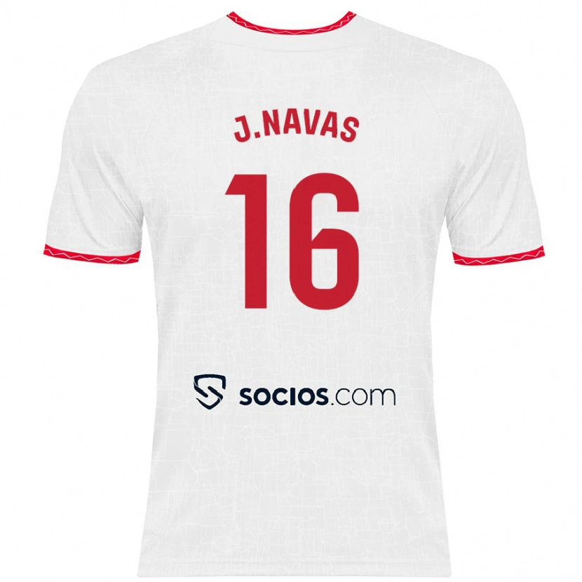 Danxen Børn Jesús Navas #16 Hvid Rød Hjemmebane Spillertrøjer 2024/25 Trøje T-Shirt