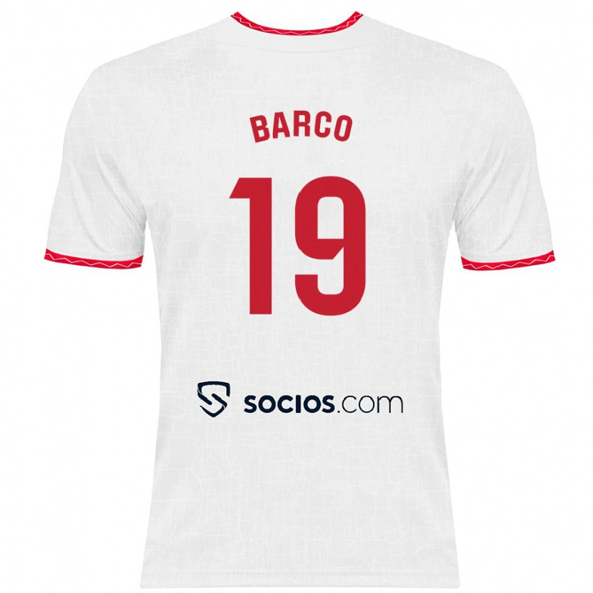 Danxen Børn Valentín Barco #19 Hvid Rød Hjemmebane Spillertrøjer 2024/25 Trøje T-Shirt
