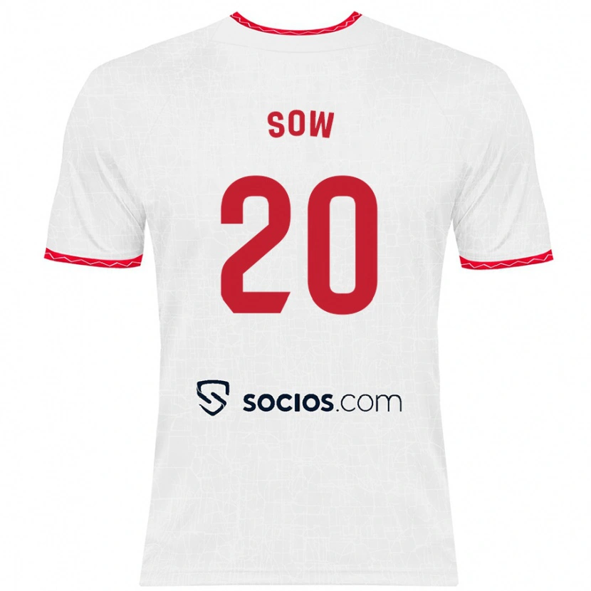 Danxen Børn Djibril Sow #20 Hvid Rød Hjemmebane Spillertrøjer 2024/25 Trøje T-Shirt