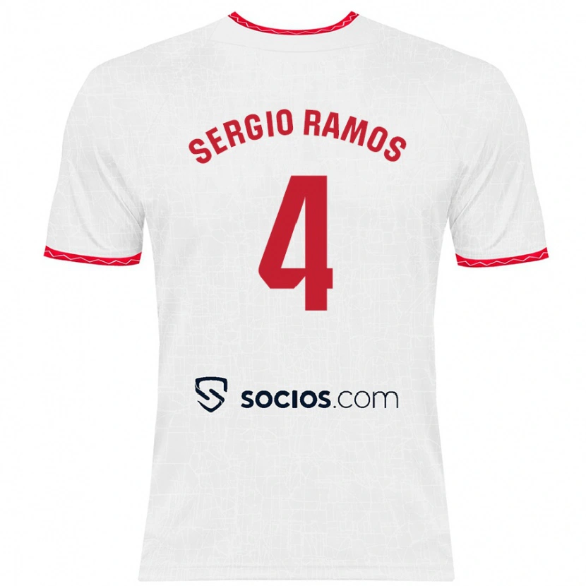 Danxen Børn Sergio Ramos #4 Hvid Rød Hjemmebane Spillertrøjer 2024/25 Trøje T-Shirt