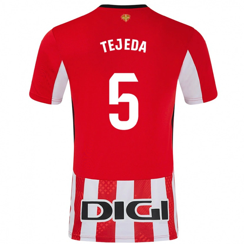 Danxen Børn Diego Tejeda #5 Rød Hvid Hjemmebane Spillertrøjer 2024/25 Trøje T-Shirt