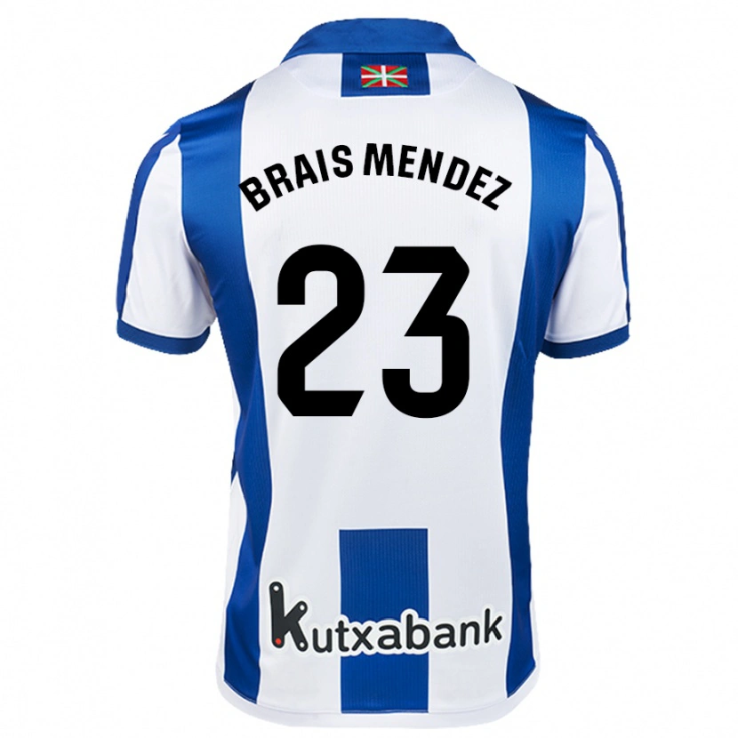 Danxen Børn Brais Méndez #23 Hvid Blå Hjemmebane Spillertrøjer 2024/25 Trøje T-Shirt