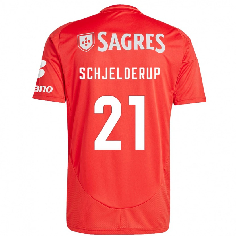 Danxen Børn Andreas Schjelderup #21 Rød Hvid Hjemmebane Spillertrøjer 2024/25 Trøje T-Shirt