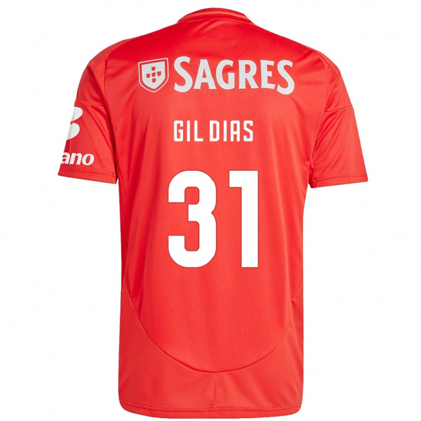 Danxen Børn Gil Dias #31 Rød Hvid Hjemmebane Spillertrøjer 2024/25 Trøje T-Shirt