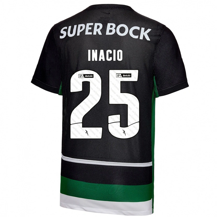 Danxen Børn Gonçalo Inácio #25 Sort Hvid Grøn Hjemmebane Spillertrøjer 2024/25 Trøje T-Shirt
