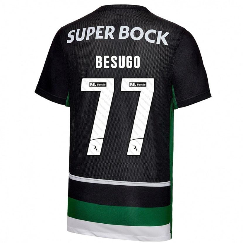 Danxen Børn Rafael Besugo #77 Sort Hvid Grøn Hjemmebane Spillertrøjer 2024/25 Trøje T-Shirt