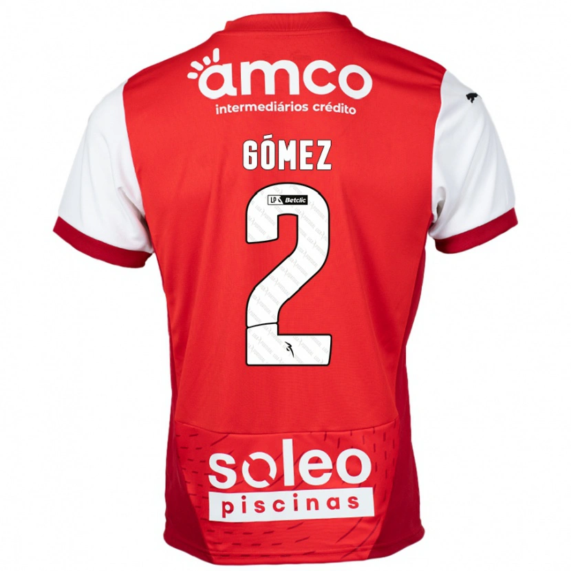 Danxen Børn Víctor Gómez #2 Rød Hvid Hjemmebane Spillertrøjer 2024/25 Trøje T-Shirt