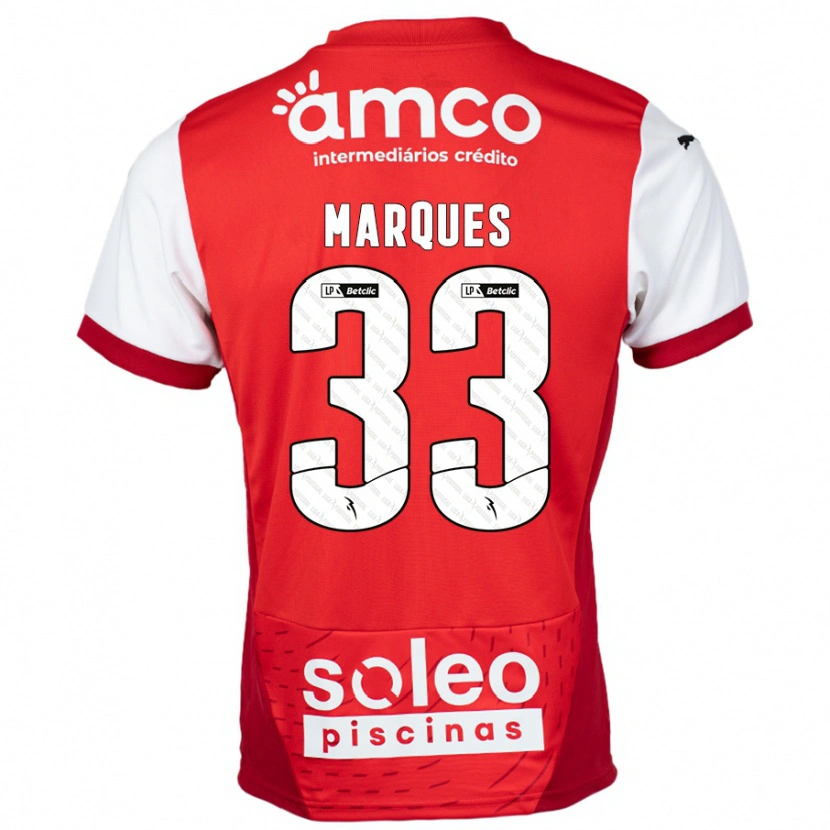 Danxen Børn João Marques #33 Rød Hvid Hjemmebane Spillertrøjer 2024/25 Trøje T-Shirt